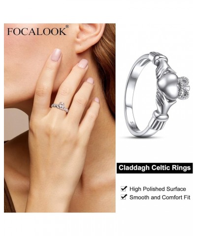 925 Sterling Silver Irish Claddagh Love Heart Celtic Knot Crown Engagement Wedding Promise Band Ring for Women, Size 4-12 02....