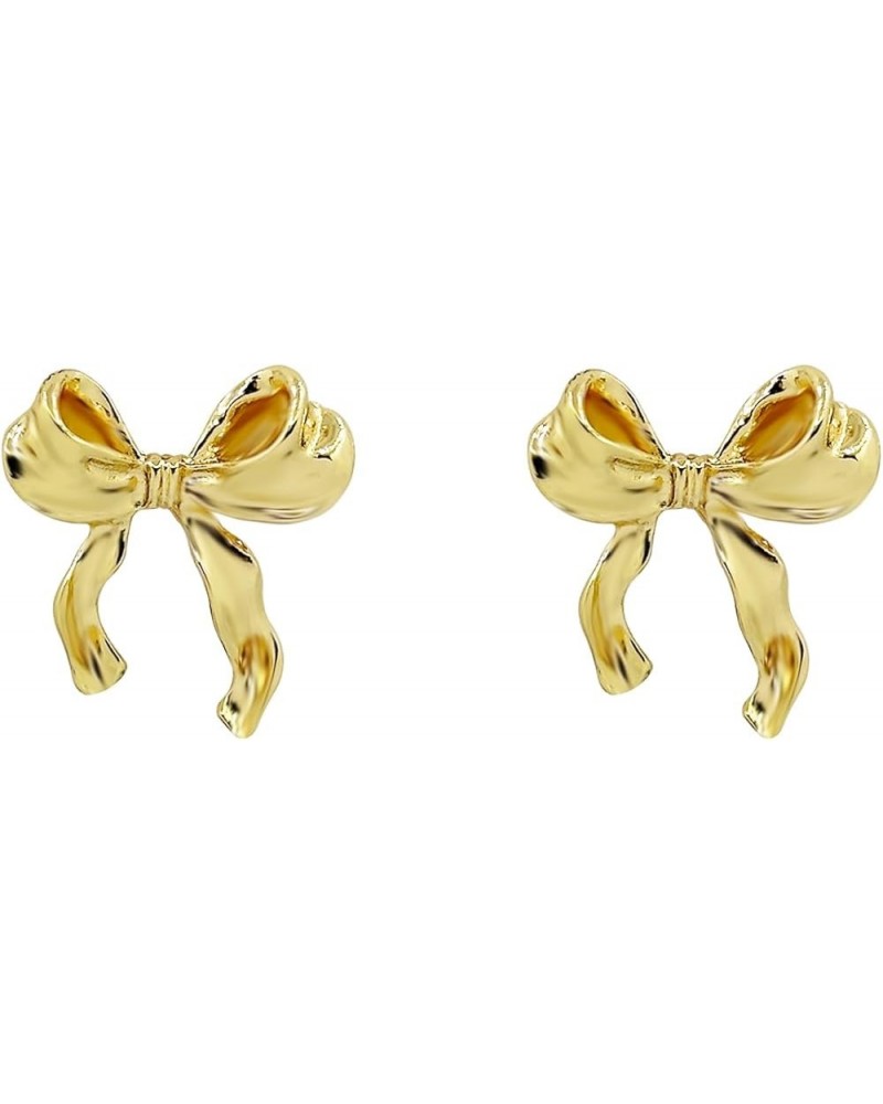 Gold Bow Earrings for Women Pearl Bowknot Ribbon Stud Earrings for Girls Christmas Holiday Gift A-Gold $8.95 Earrings