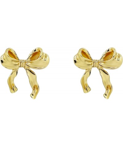 Gold Bow Earrings for Women Pearl Bowknot Ribbon Stud Earrings for Girls Christmas Holiday Gift A-Gold $8.95 Earrings