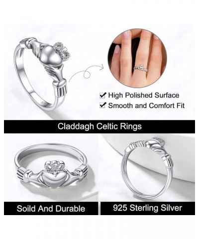 925 Sterling Silver Irish Claddagh Love Heart Celtic Knot Crown Engagement Wedding Promise Band Ring for Women, Size 4-12 02....