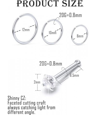 18G 20G 22G Nose ring Studs Surgical Steel L Shaped Nose Studs Nose Rings Hoop Diamond Heart Cute Hypoallergenic Nostril Pier...