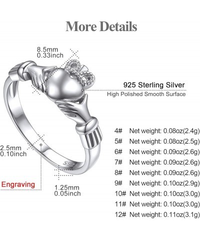 925 Sterling Silver Irish Claddagh Love Heart Celtic Knot Crown Engagement Wedding Promise Band Ring for Women, Size 4-12 02....