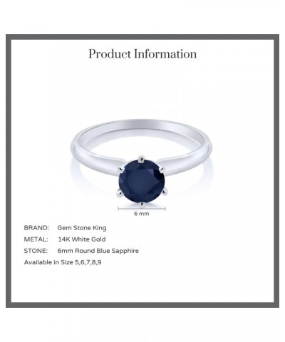 14K White Gold Blue Sapphire Engagement Solitaire 6 Prong Ring For Women (1.00 Cttw, Gemstone Birthstone, Available In Size 5...