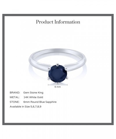 14K White Gold Blue Sapphire Engagement Solitaire 6 Prong Ring For Women (1.00 Cttw, Gemstone Birthstone, Available In Size 5...