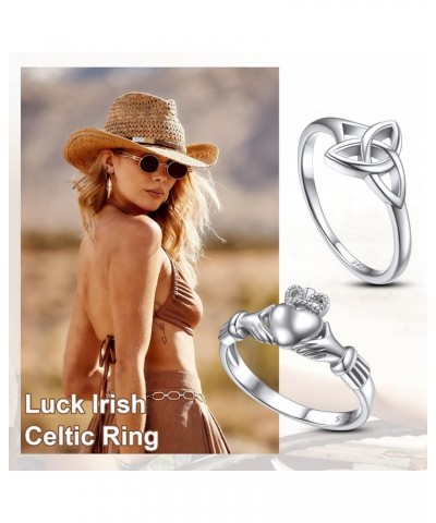 925 Sterling Silver Irish Claddagh Love Heart Celtic Knot Crown Engagement Wedding Promise Band Ring for Women, Size 4-12 02....