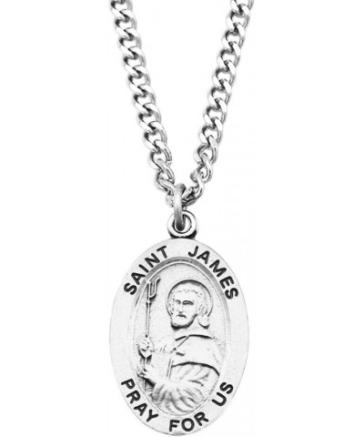 Religious Saint Medal Pendant On Claspless Stainless Steel Curb Chain Necklace With Biography And Picture Folder, 24 St James...