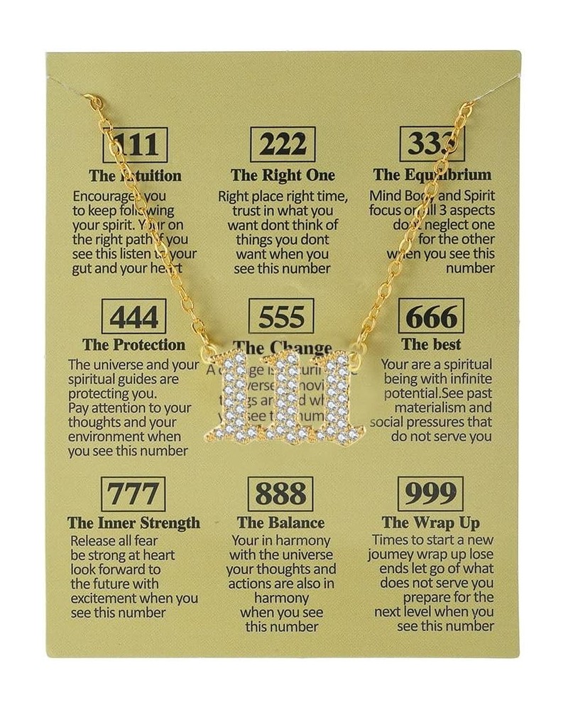 Gold Plated Angel Number Necklace with Meaningful Card 111 222 333 444 555 666 777 888 999 Pendant Choker Numerology Jewelry ...