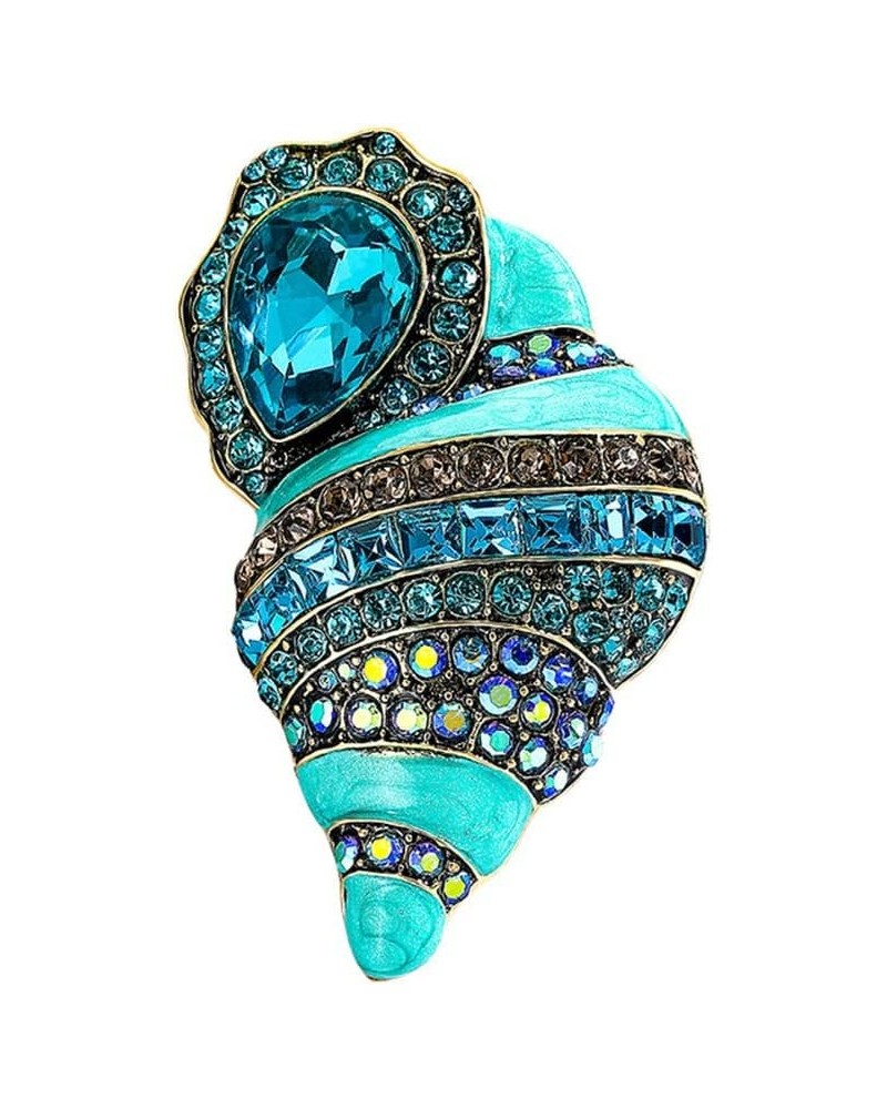 Rhinestone Conch Brooch Pin for Women Girls Gold Plated Fashion Exquisite Big Blue Crystal Ocean Sea Nails Shell Brooches Lap...