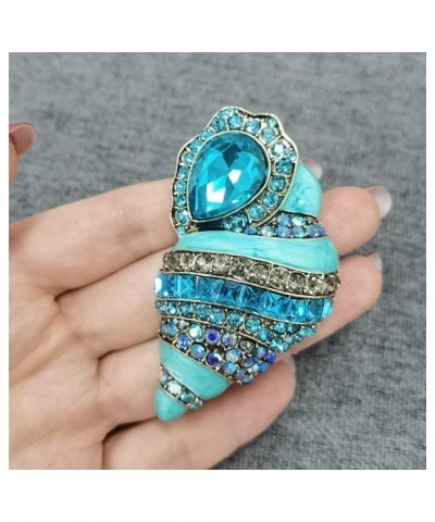 Rhinestone Conch Brooch Pin for Women Girls Gold Plated Fashion Exquisite Big Blue Crystal Ocean Sea Nails Shell Brooches Lap...