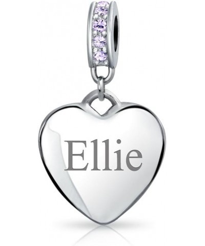 Engravable Initial Monogram Crystal Accent Bale Dangle Heart Shaped Charm Bead For Women Teen .925 Sterling Silver European B...