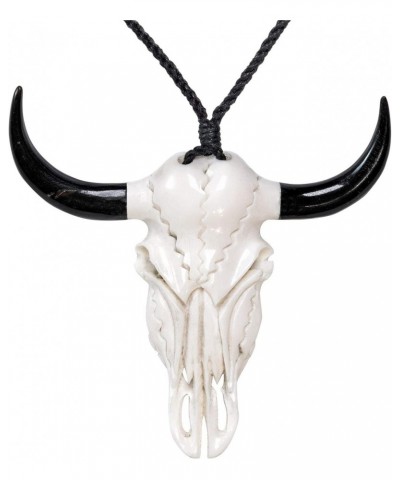 Women's Men's Hand Carved Bone Large Horn Buffalo Skull Carcass Pendant Necklace $22.17 Necklaces