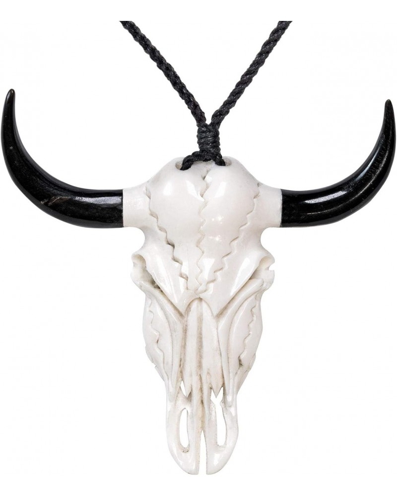 Women's Men's Hand Carved Bone Large Horn Buffalo Skull Carcass Pendant Necklace $22.17 Necklaces