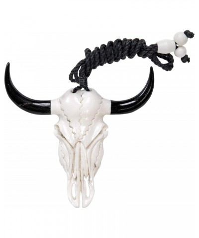 Women's Men's Hand Carved Bone Large Horn Buffalo Skull Carcass Pendant Necklace $22.17 Necklaces