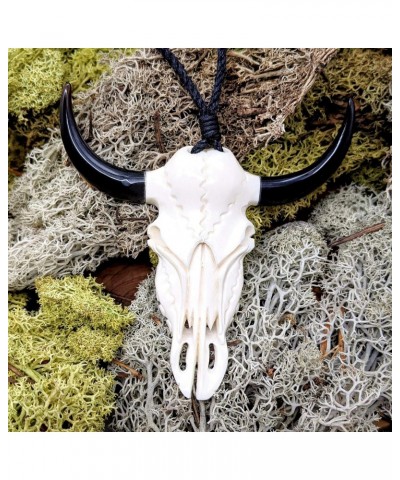 Women's Men's Hand Carved Bone Large Horn Buffalo Skull Carcass Pendant Necklace $22.17 Necklaces