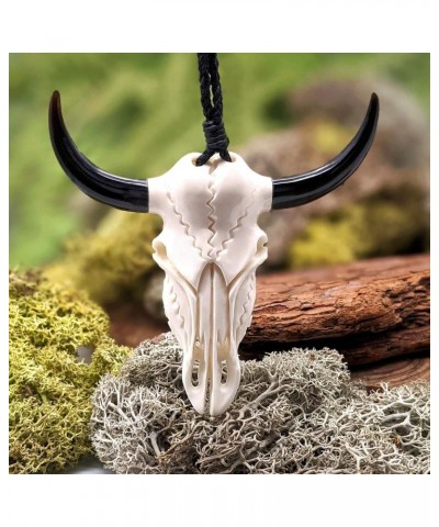 Women's Men's Hand Carved Bone Large Horn Buffalo Skull Carcass Pendant Necklace $22.17 Necklaces