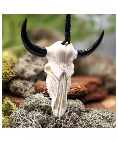 Women's Men's Hand Carved Bone Large Horn Buffalo Skull Carcass Pendant Necklace $22.17 Necklaces