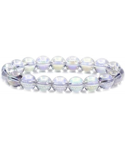 Natural Gemstone 10mm Round Beads Stretch Bracelet 7 Inch Aqua Aura Clear Quartz $10.44 Bracelets