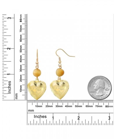 Stunning Gold Tone Open Heart Shape Locket with Round Tiger Eye Dangle Earrings $6.88 Earrings