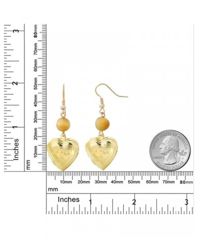 Stunning Gold Tone Open Heart Shape Locket with Round Tiger Eye Dangle Earrings $6.88 Earrings