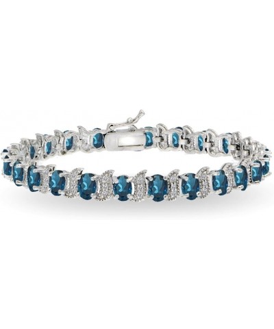 Sterling Silver Genuine, Created or Simulated Gemstone Oval & S Tennis Bracelet for Women London Blue Topaz - Sterling Silver...