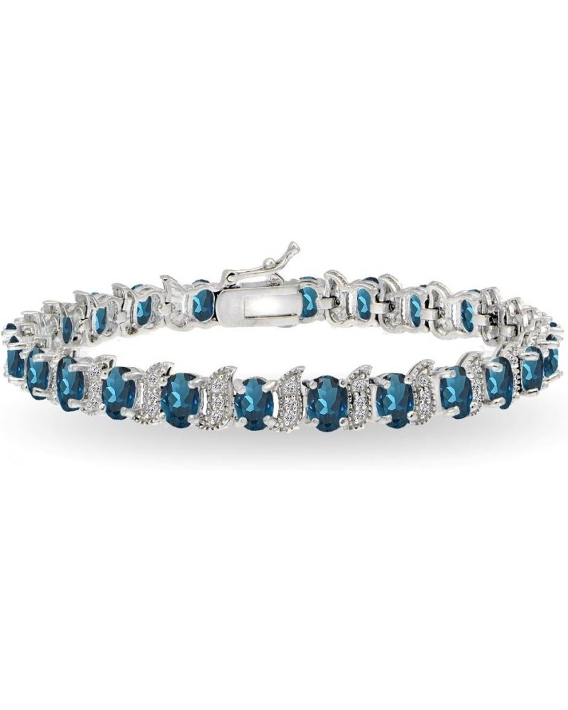 Sterling Silver Genuine, Created or Simulated Gemstone Oval & S Tennis Bracelet for Women London Blue Topaz - Sterling Silver...