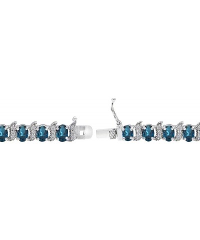 Sterling Silver Genuine, Created or Simulated Gemstone Oval & S Tennis Bracelet for Women London Blue Topaz - Sterling Silver...