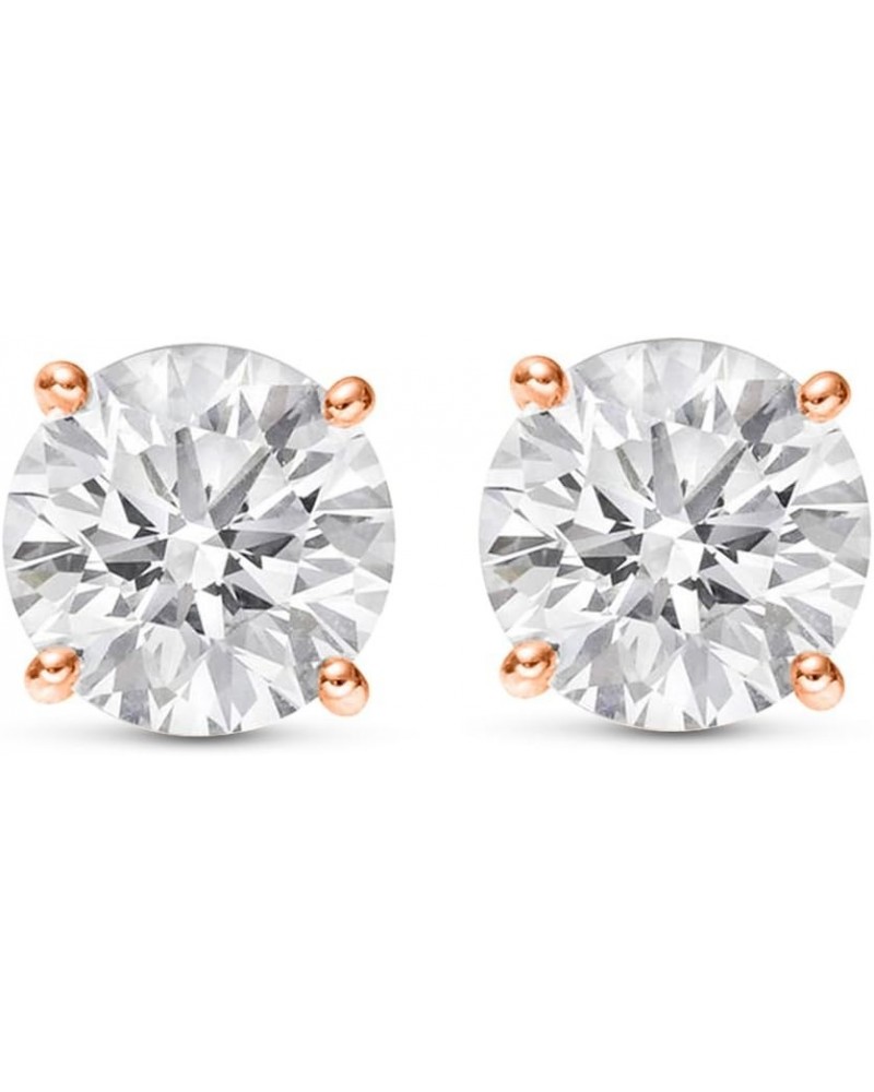 Natural Round Brilliant Solitaire Diamond Stud Earrings for Women 4 Prong Push Back (I-J Color I1 Clarity) 0.75 Carat 14K Ros...