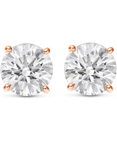 Natural Round Brilliant Solitaire Diamond Stud Earrings for Women 4 Prong Push Back (I-J Color I1 Clarity) 0.75 Carat 14K Ros...