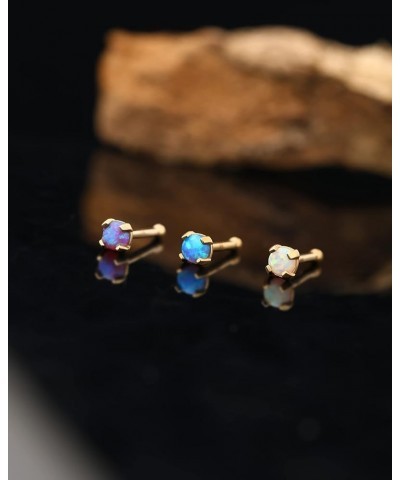 14K Solid Gold Opal Nose Studs 20G Nose Rings L-Shaped Studs Nostrial Piercing Jewelry Nose Bone Studs Nose Piercing Jewelry ...