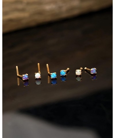 14K Solid Gold Opal Nose Studs 20G Nose Rings L-Shaped Studs Nostrial Piercing Jewelry Nose Bone Studs Nose Piercing Jewelry ...