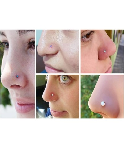 14K Solid Gold Opal Nose Studs 20G Nose Rings L-Shaped Studs Nostrial Piercing Jewelry Nose Bone Studs Nose Piercing Jewelry ...