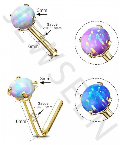 14K Solid Gold Opal Nose Studs 20G Nose Rings L-Shaped Studs Nostrial Piercing Jewelry Nose Bone Studs Nose Piercing Jewelry ...