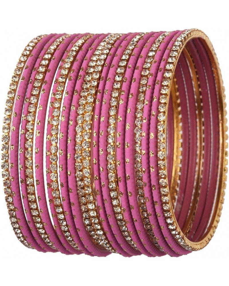 Indian Bangle Set Rhinestone CZ Plain Metal Bracelet Bangle Jewelry for Women Persian Pink (Set of 20 Pcs) 2-4 $9.63 Bracelets