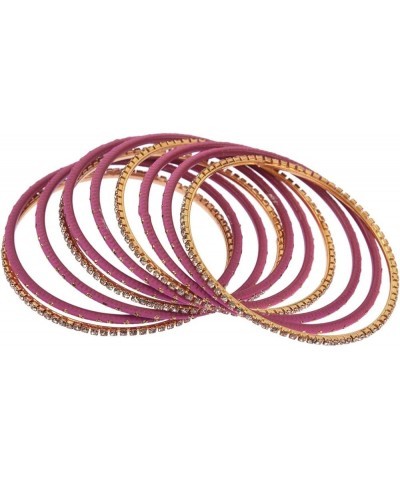 Indian Bangle Set Rhinestone CZ Plain Metal Bracelet Bangle Jewelry for Women Persian Pink (Set of 20 Pcs) 2-4 $9.63 Bracelets