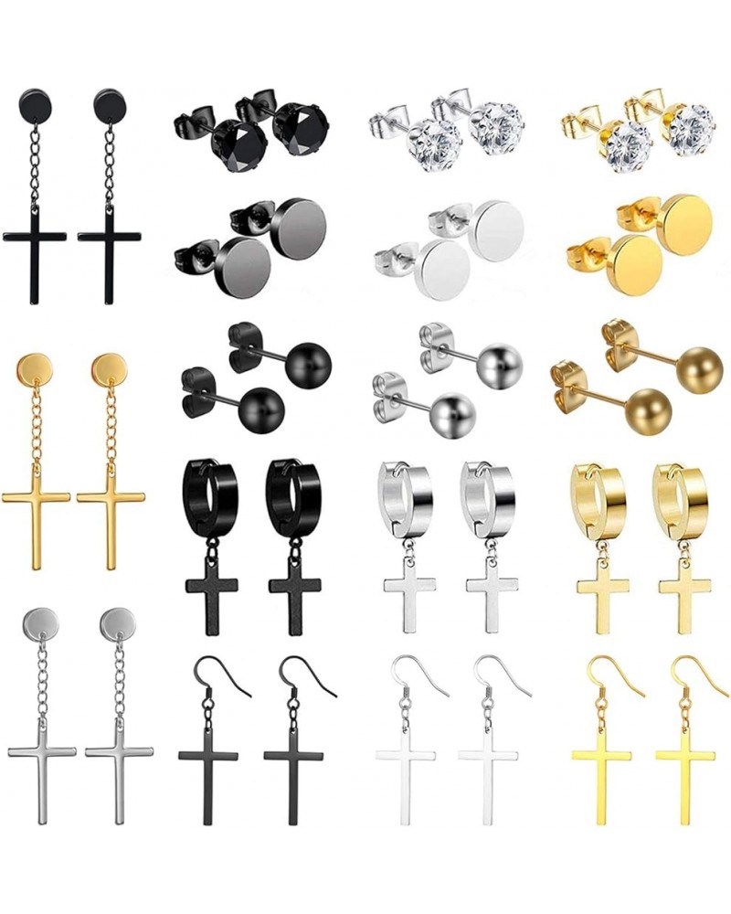 9-18 Pairs Hollow Cross Dangle Huggie Hinged Hoop Earrings for Men Women 18 pairs $12.38 Earrings