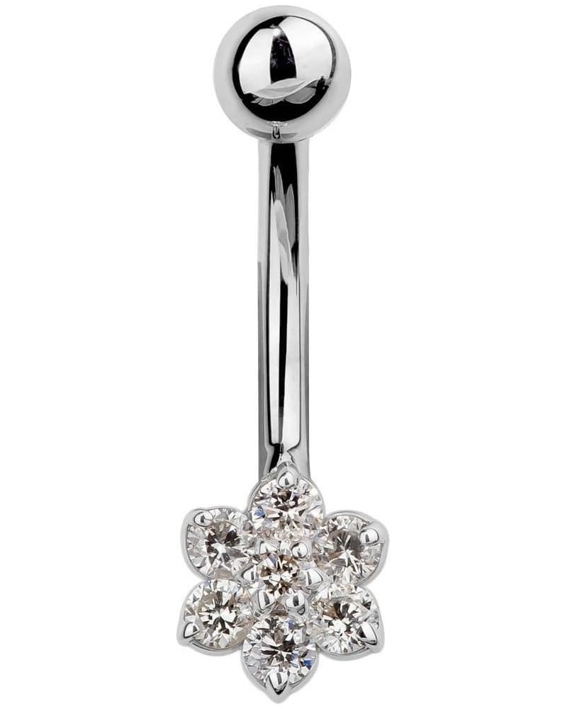 Cubic Zirconia Flower 14K White Gold Belly Ring 3/8 $119.70 Body Jewelry