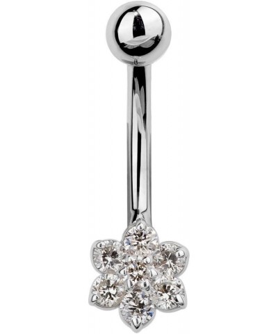 Cubic Zirconia Flower 14K White Gold Belly Ring 3/8 $119.70 Body Jewelry