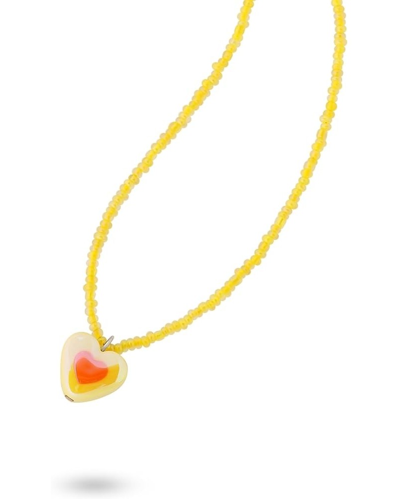 Y2K Kawaii Colorful Beaded Necklace for Teen Girls, Women Yellow Heart $9.17 Necklaces