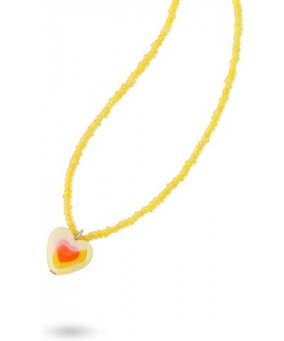 Y2K Kawaii Colorful Beaded Necklace for Teen Girls, Women Yellow Heart $9.17 Necklaces