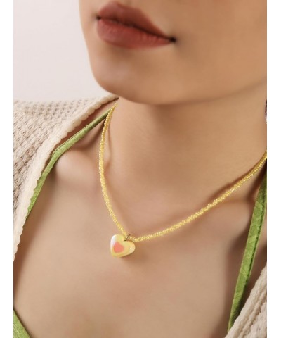 Y2K Kawaii Colorful Beaded Necklace for Teen Girls, Women Yellow Heart $9.17 Necklaces