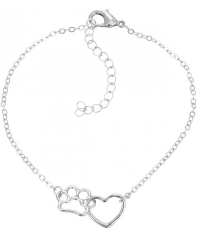 Hollow Heart Puppy Dog Cat Pet Paw Print Bracelet Animal Footprint Jewelry silver $8.54 Bracelets