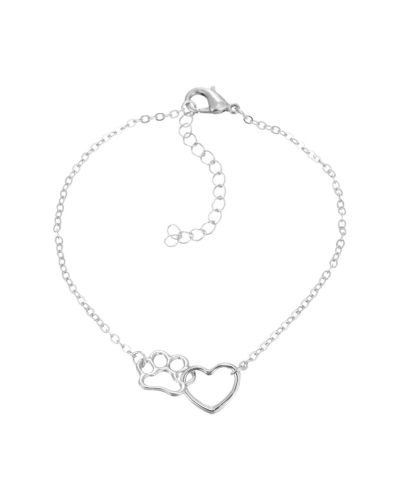 Hollow Heart Puppy Dog Cat Pet Paw Print Bracelet Animal Footprint Jewelry silver $8.54 Bracelets