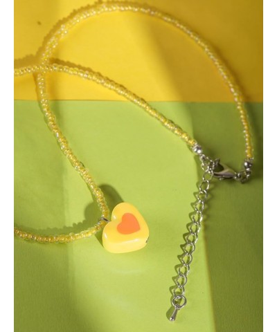 Y2K Kawaii Colorful Beaded Necklace for Teen Girls, Women Yellow Heart $9.17 Necklaces