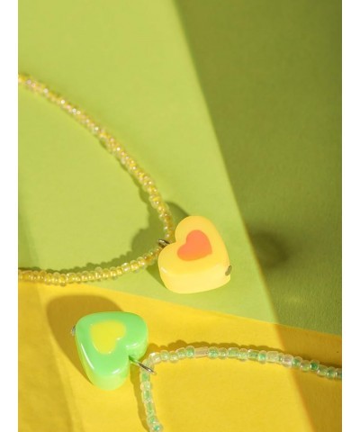 Y2K Kawaii Colorful Beaded Necklace for Teen Girls, Women Yellow Heart $9.17 Necklaces