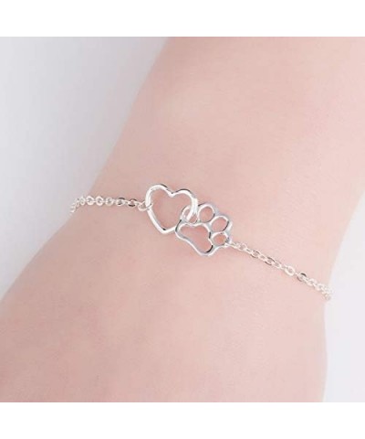 Hollow Heart Puppy Dog Cat Pet Paw Print Bracelet Animal Footprint Jewelry silver $8.54 Bracelets