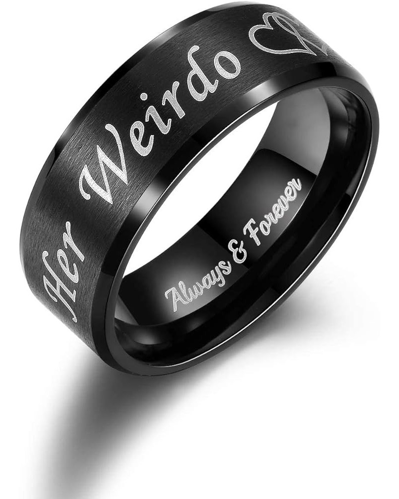 His Crazy Her Weirdo Heart Rings for Couples Always and Forever Matching Promise Rings Black Wedding Bands Sets for Him and H...