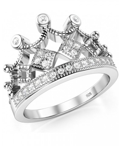 925 Sterling Silver Cubic Zirconia Princess Crown Tiara CZ Band Ring $7.94 Rings