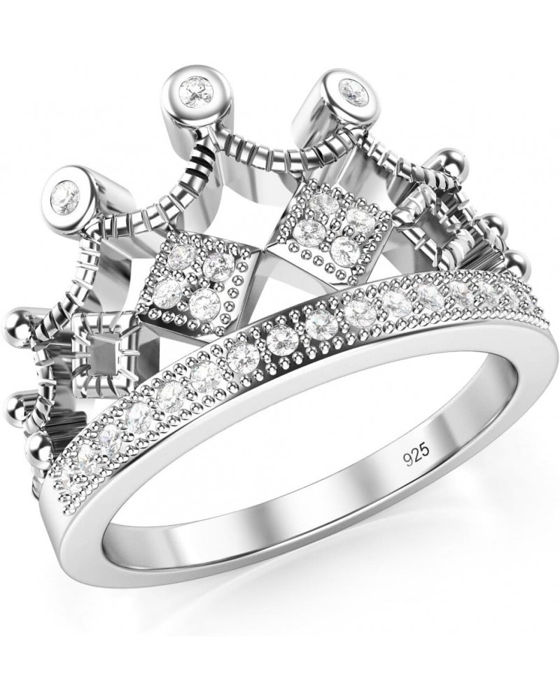 925 Sterling Silver Cubic Zirconia Princess Crown Tiara CZ Band Ring $7.94 Rings