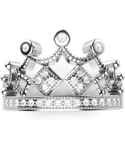 925 Sterling Silver Cubic Zirconia Princess Crown Tiara CZ Band Ring $7.94 Rings