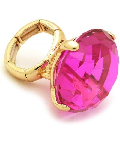 Women's Extra Big Crystal Colorful Stone Stretch Ring Fuchsia $10.44 Rings